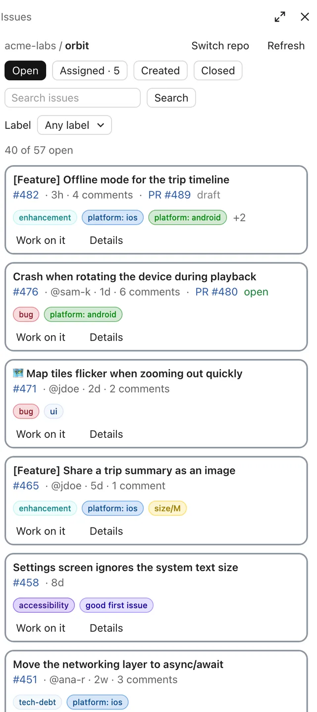github-issues 실행 화면